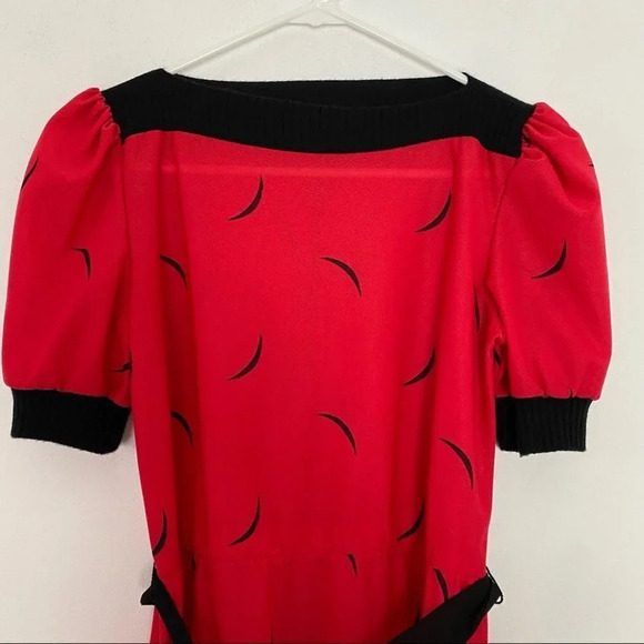 Vintage 70s 80s Dress Womens Size XS Red Black Knee Length Lightweight Knit - Picture 3 of 14